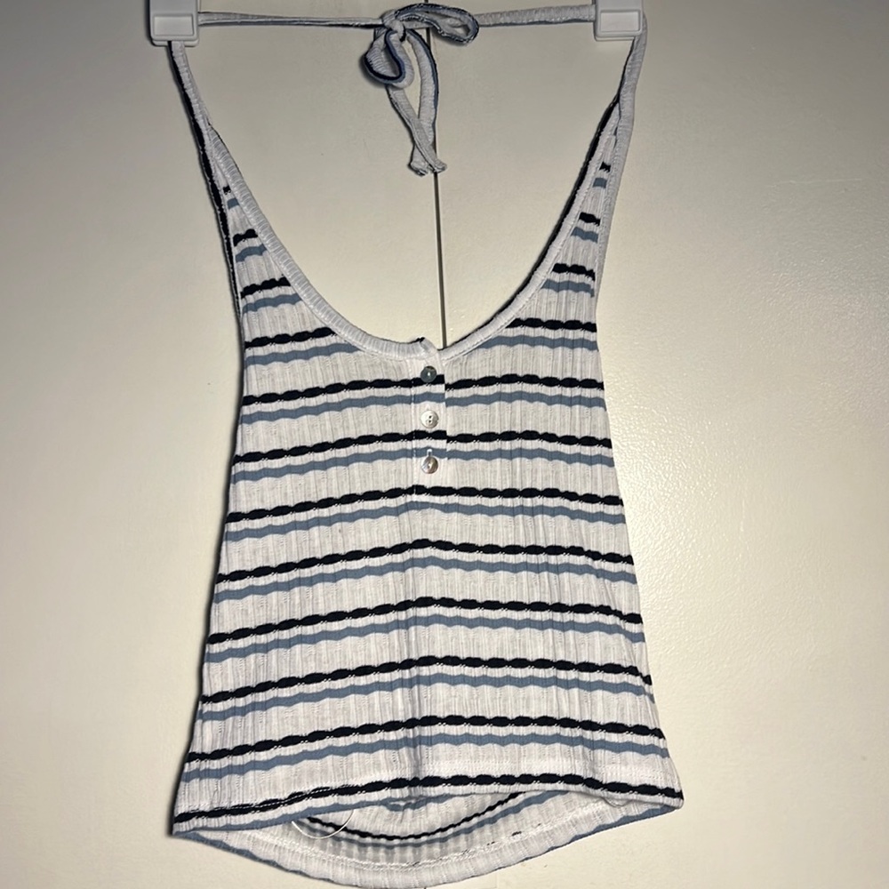 Cotton On Cam Stripe Blue Jacquard Ribbed Halter Tank Size Medium